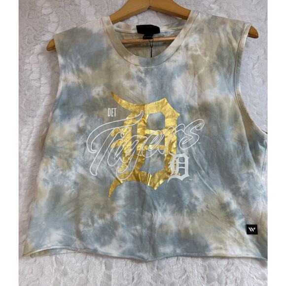 NWT Wild Collective x MLB Gold Detroit Tigers Washed Tie-Dye Muscle Tank Top Med - Picture 3 of 14